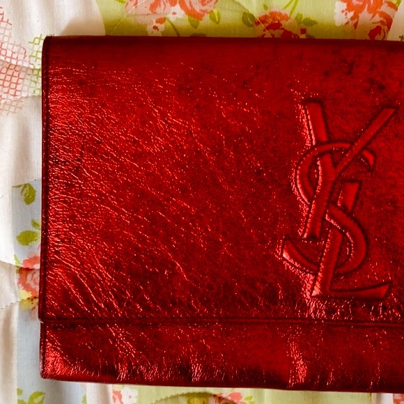 RARE metallic red YSL Belle du Jour leather clutch - Picture 3 of 16